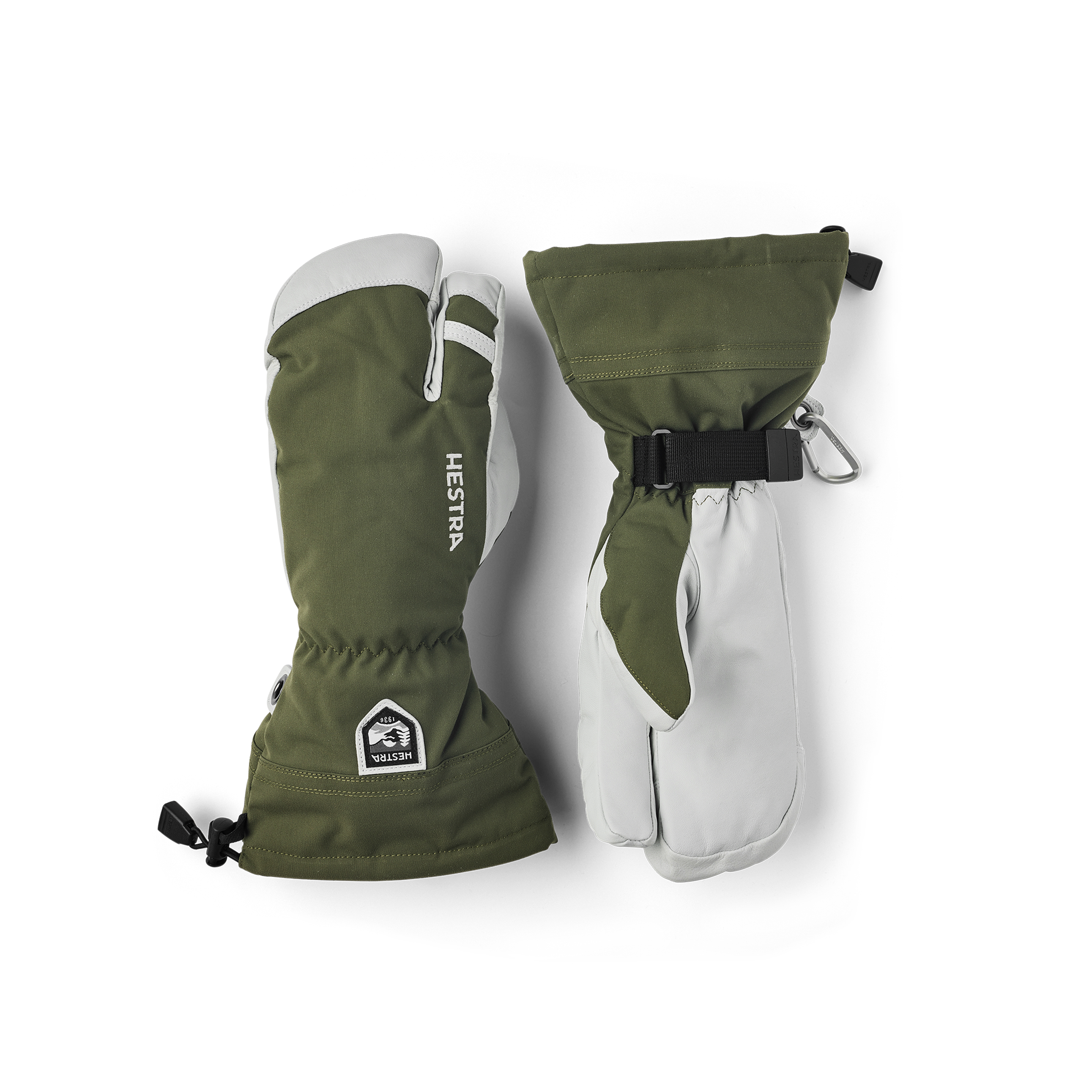 Army Leather Heli Ski 3-finger - Olive | Hestra Gloves