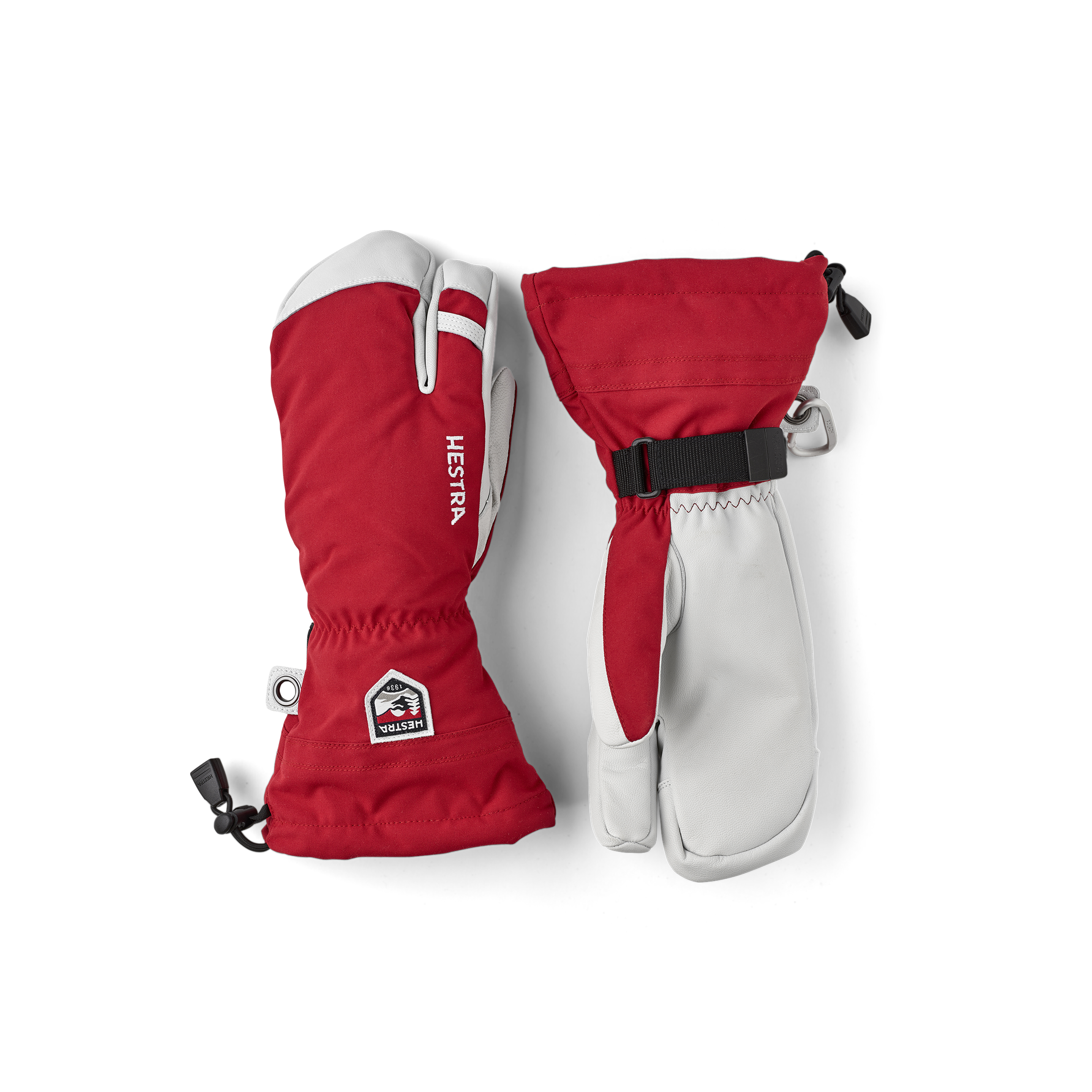 Army Leather Heli Ski 3-finger - Red | Hestra Gloves