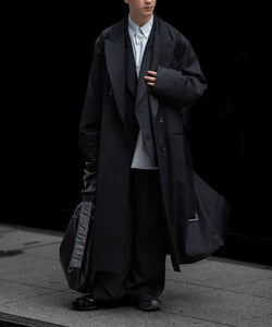 ssstein / シュタイン】W/SI SATIN PEAK LAPEL LONG COAT - BLACK