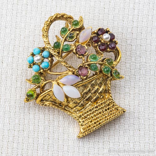 Swoboda スワボダ-天然石-野の花バスケット・ブローチ – アンティーク