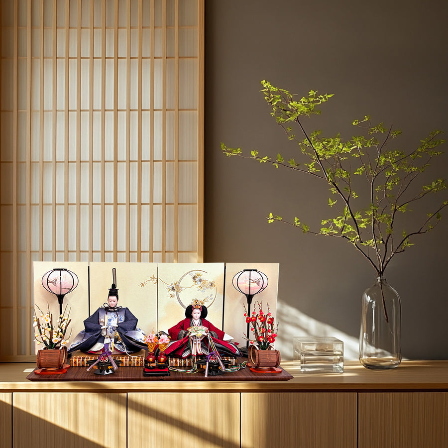 雛人形 品が良い紺色のぼかし染め刺繍スタイル【和泉雛】ひな祭りの