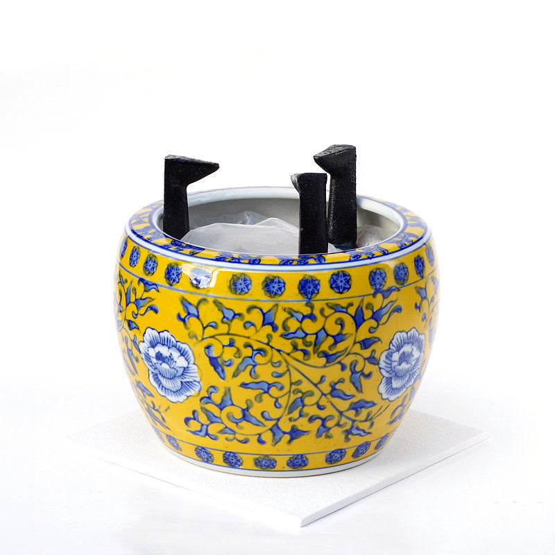 1246 火鉢 金魚鉢 陶器 入れ物 五徳 火挟 弁慶(銅製？) セット 1246