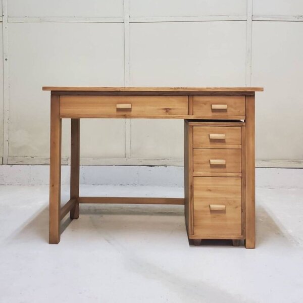 ひでじ工房】ワークデスク 無垢勉強机PC台チェスト付【昭和レトロ