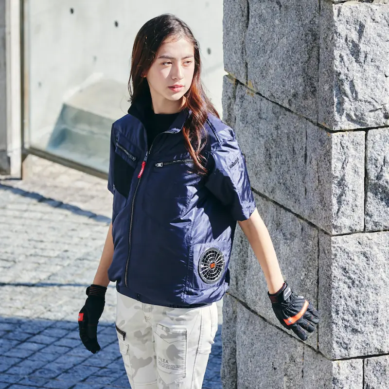 V7717サイドファン半袖ジャケット 空調機能を取り入れたファン付き作業