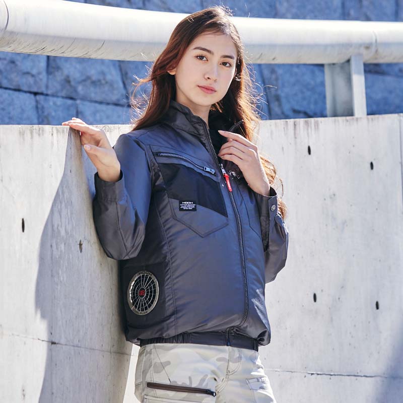 V7712サイドファン長袖ジャケット 空調機能を取り入れたファン付き作業