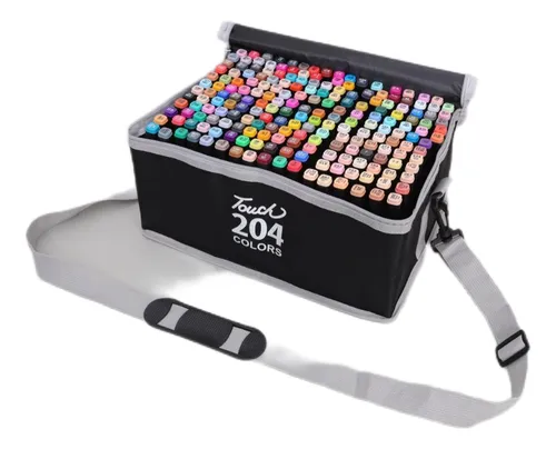 Estojo Canetinhas Marcadoras Ponta Dupla 204 Cores Compacto