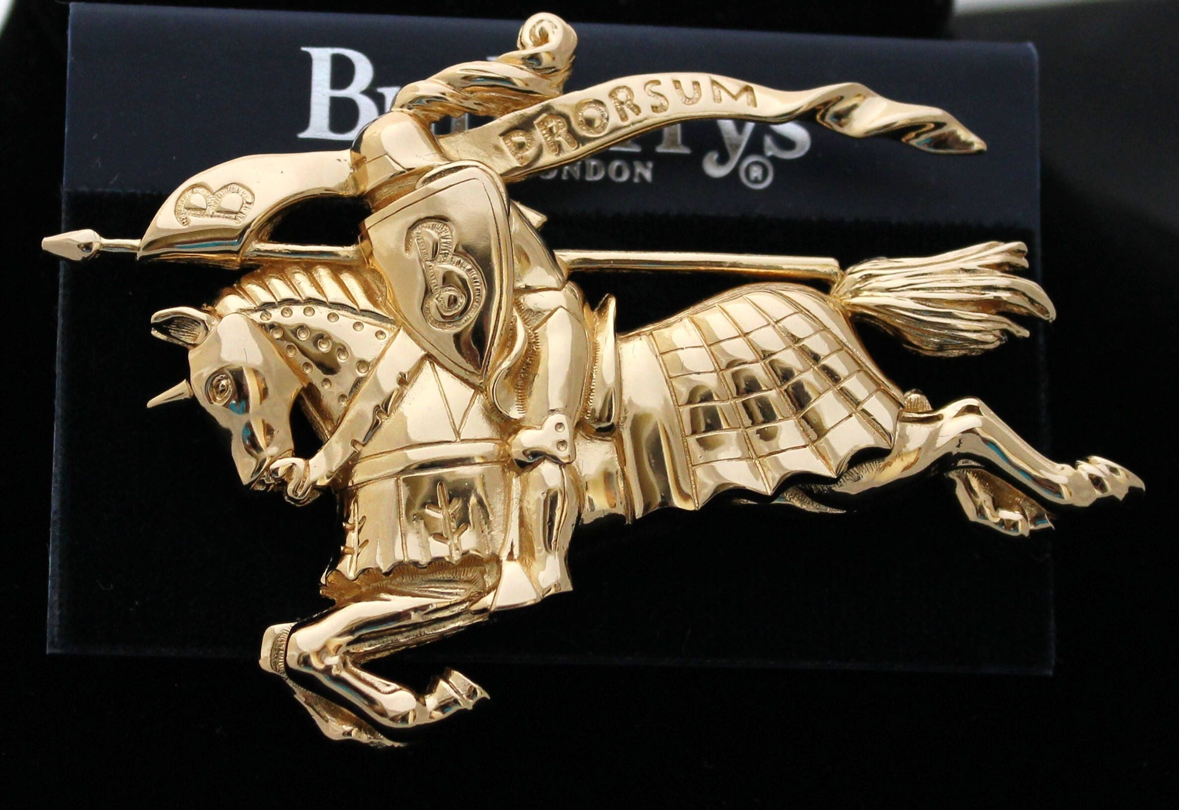 Burberrys of London Equestrian Knight FIRST LOGO Pin Brooch Gold