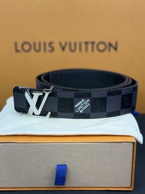 Louis Vuitton Monogram Black Leather Belt with LV Buckle 110/44