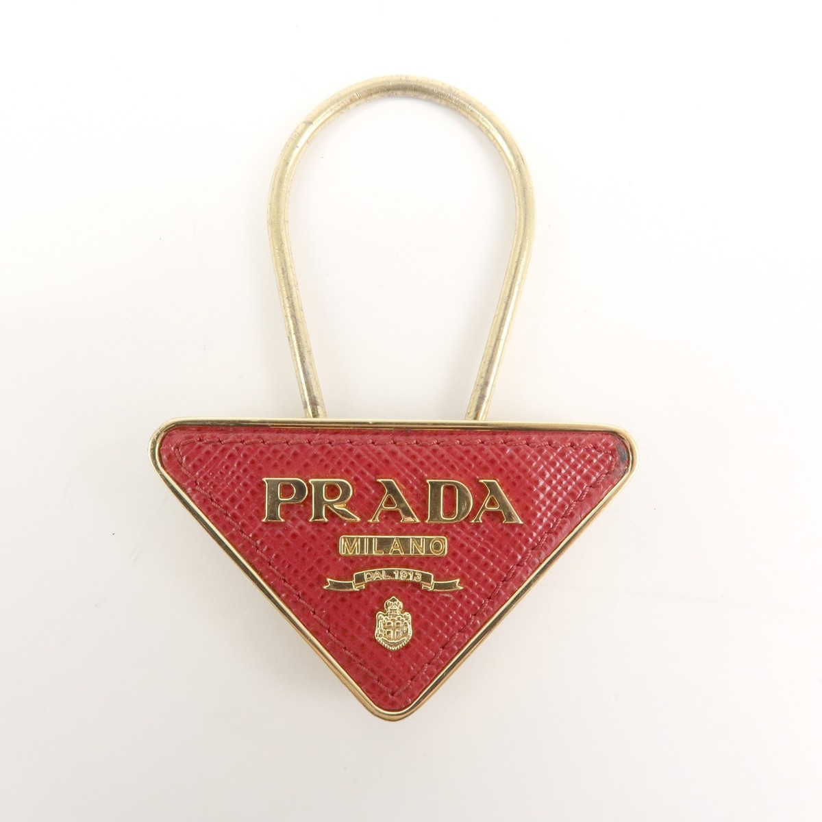 PRADA Triangle Logo Saffiano Leather Metal Bag Charm Red 1PP301