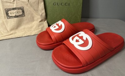 Gucci Interlocking G Red Slide Sandals Men's Size 12 (US 12.5