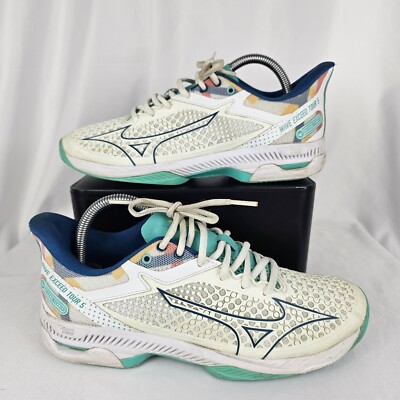 Mizuno Women's Wave Exceed Tour 5 AC Tennis Shoes White/Teal Size