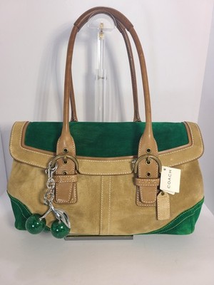 Coach Vintage Y2K Flap Satchel Green Suede 9674 Original Tags
