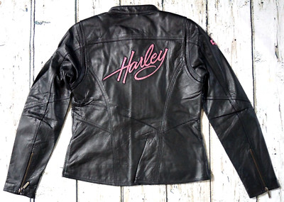 Harley Davidson Women Pink Label Crystal Black Leather Biker
