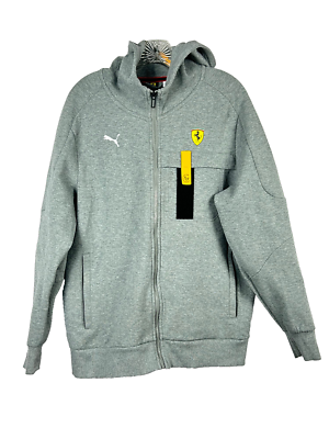 Puma Scuderia Ferrari Hoodie Jacket Mens LARGE Grey Full Zip