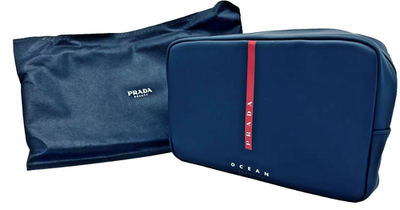 NEW PRADA Luna Rossa Ocean Men's Navy Faux Leather Travel Pouch w