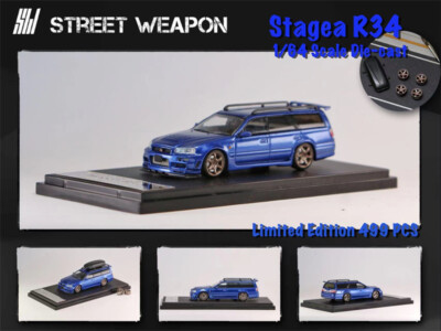 Street Weapon 1:64 Stagea R34 w/Roofbox & Extra Wheels Diecast