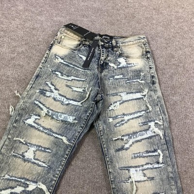 Guapi Jeans Mens 30 Blue Distressed Ripped Denim Straight Leg Raw