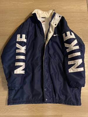 Vintage Nike Jacket Men's XL Spellout Big Logo Parka 90s Insulated