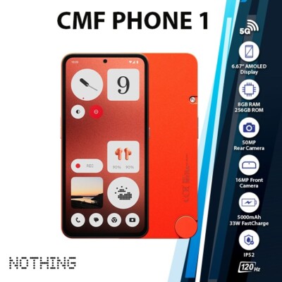 Nothing CMF Phone 1 5G Android Cell Phone (Orange/8GB+256GB/Dual