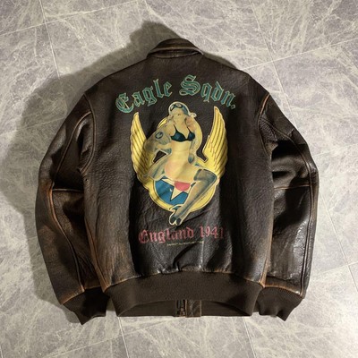 AVIREX Type A-2 Flight Jacket Brown Leather Military Pinup Girl