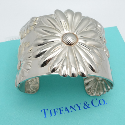 2003 Tiffany & Co. Sterling Silver Daisy Flower Wide Open Cuff