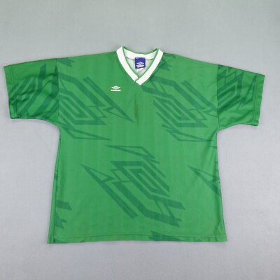 Vintage Umbro Shirt Mens XL Green White V Neck Soccer Jersey Made