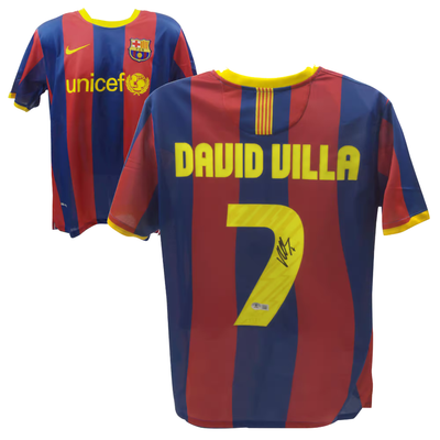 David Villa Signed FC Barcelona Home Soccer Jersey #7 with Beckett