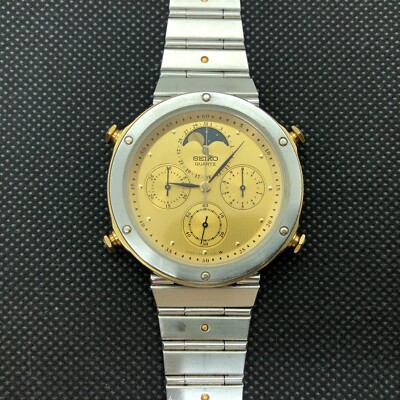 w2148] SEIKO 7A48-7010 Moon phase Chronograph All original New