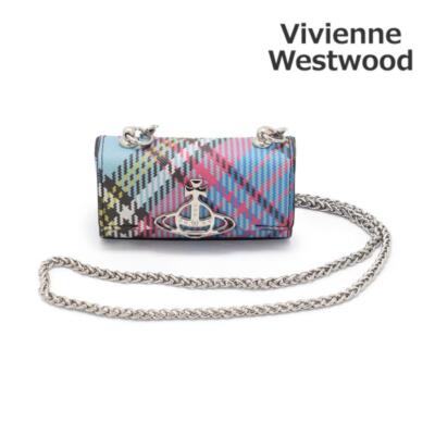 Vivienne Westwood Lip Case Blue Pink Check SAFFIANO Accessory Case