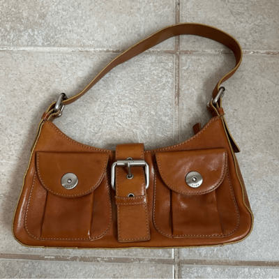 HYPE Shoulder Bag brown camel real genuine leather vintage Y2K