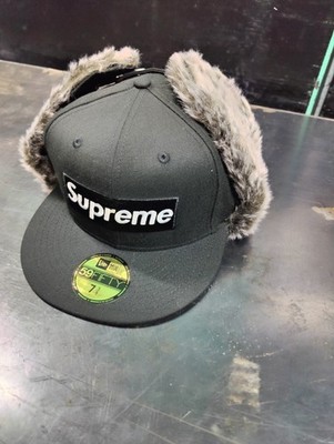 SUPREME x NEW ERA Ear Flap Faux FUR TRAPPER Hat Black FW19 7 3/8