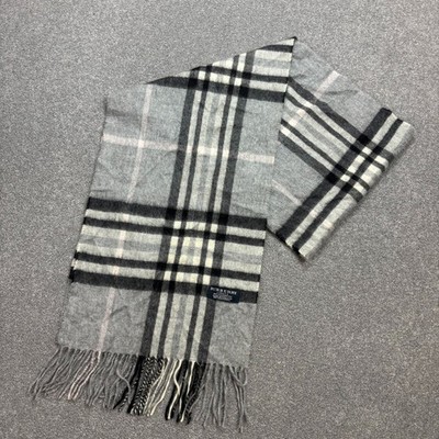 Burberry London Scarf 66x11 Inches Grey Nova Check 100% Cashmere
