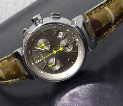LOUIS VUITTON Tambour Chronograph Q1322 Quartz Sable Dial Leather