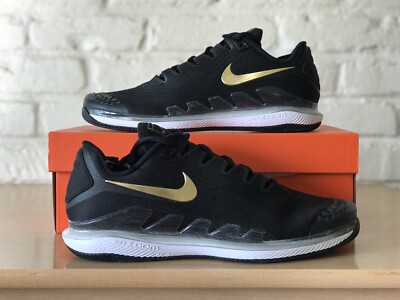 Nike Air Zoom Vapor X Knit Black Metallic Gold White Tennis Shoes