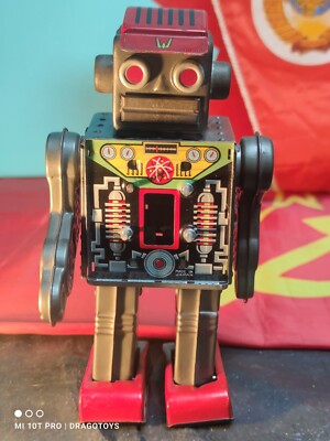 VINTAGE SPACE ROBOT WITH HAT MACHINE GEAR TOY WIND UP HORIKAWA 60s