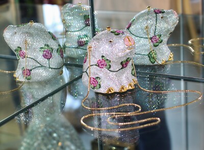 JUDITH LEIBER PERFECT PINK FLORAL PIG PIGLET SWAROVSKI CRYSTAL