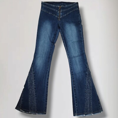 Vintage Y2K Low Rise Flare Jeans Size S Dark Wash Stretch Denim