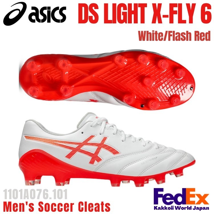 ASICS Soccer Cleats DS LIGHT X-FLY 6 White/Flash Red 1101A076.101