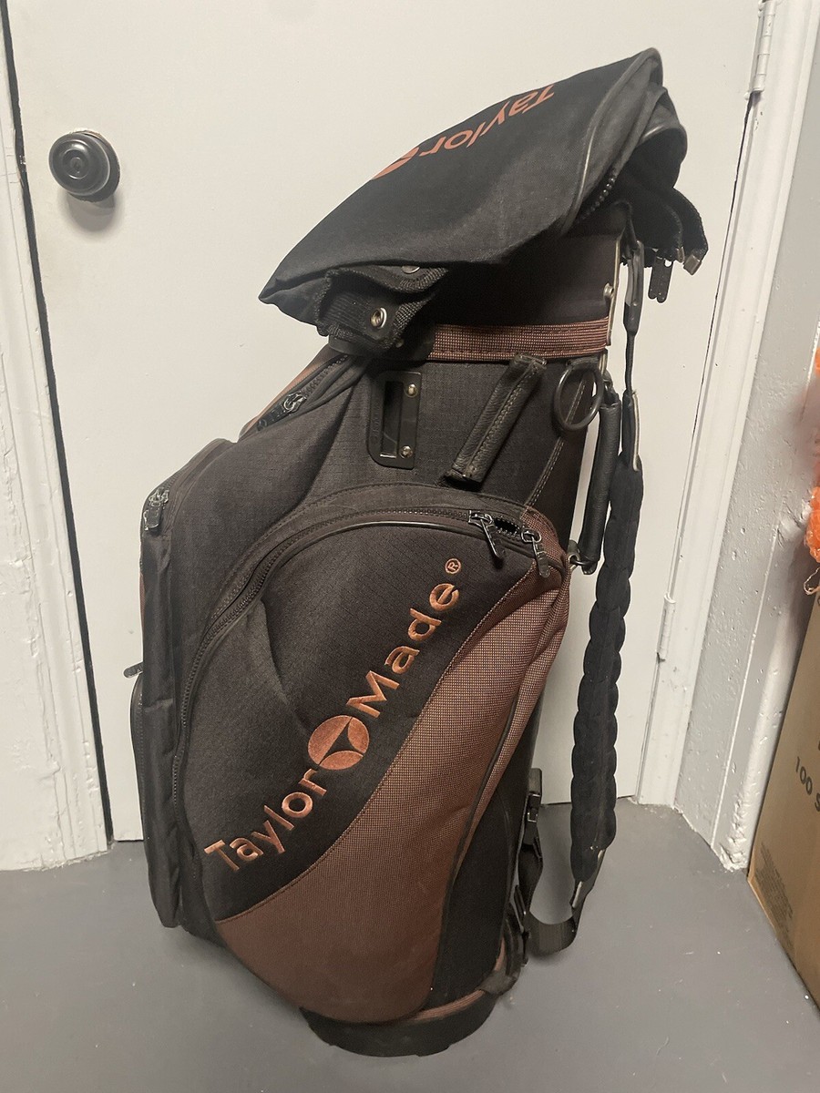 Vintage TaylorMade Golf Bag Cart Brown Black Taylor Made With Rain