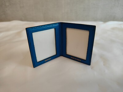 Hermes Mini Photo Picture Case Stand Leather Blue Vintage 9.5*6.5