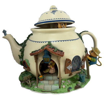 Enesco Teapot Bungalow Lighted Moving Music Box 