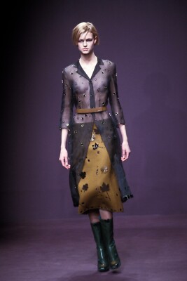 Prada Vintage Fall 1999 Rare Leaf Appliqué Wool Suede Mesh Small