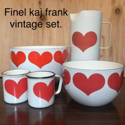 FINEL 60s Vintage Arabia Kaj Franck Heart Enamel Set Bowl Pitcher