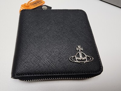 Vivienne Westwood Saffiano Rounded Square Wallet Black Silver ORB