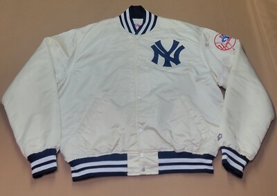 Rare Vintage New York Yankees Off White Cream Satin Starter Jacket