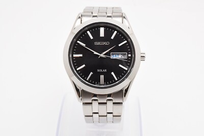 MINT] SEIKO V158-0AZ0 Solar Quartz SS Wristwatch Black Silver