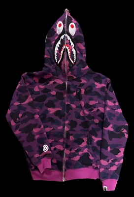 Vintage A Bathing Ape (Bape) Purple Camo Zip Up Hoodie Size Medium
