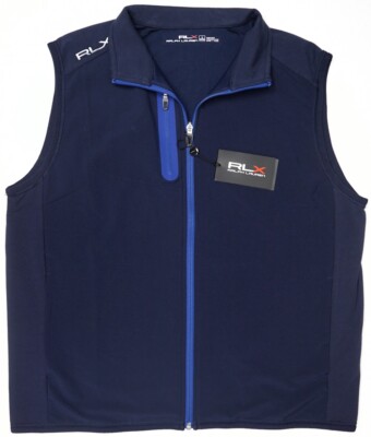 RLX Ralph Lauren Mens Navy Blue Vest Full Zip Stretch Sleeveless