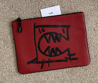COACH X GUANG YU LIMITED EDITION REXY RED LEATHER LARGE ZIP POUCH