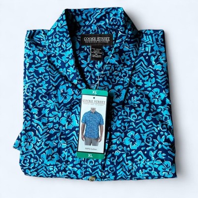 Cooke Street Men's short Sleeve Aloha Hawaiian Shirt Cotton Dark